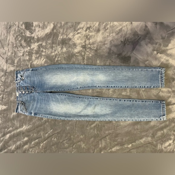 High-Rise Button Up Blue Skinny Jeans - Picture 1 of 4